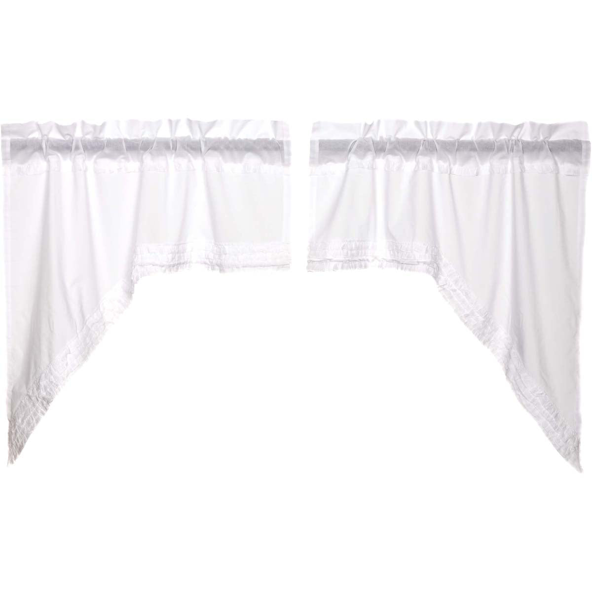 Elegant Farmhouse Style Ruffled Sheer Swag Curtains Set of 2