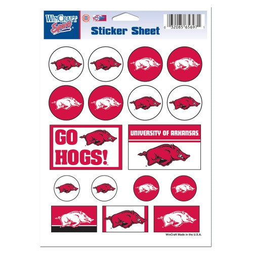Arkansas Razorbacks 5x7 Inch Vinyl Sticker Sheet - 17 Decals