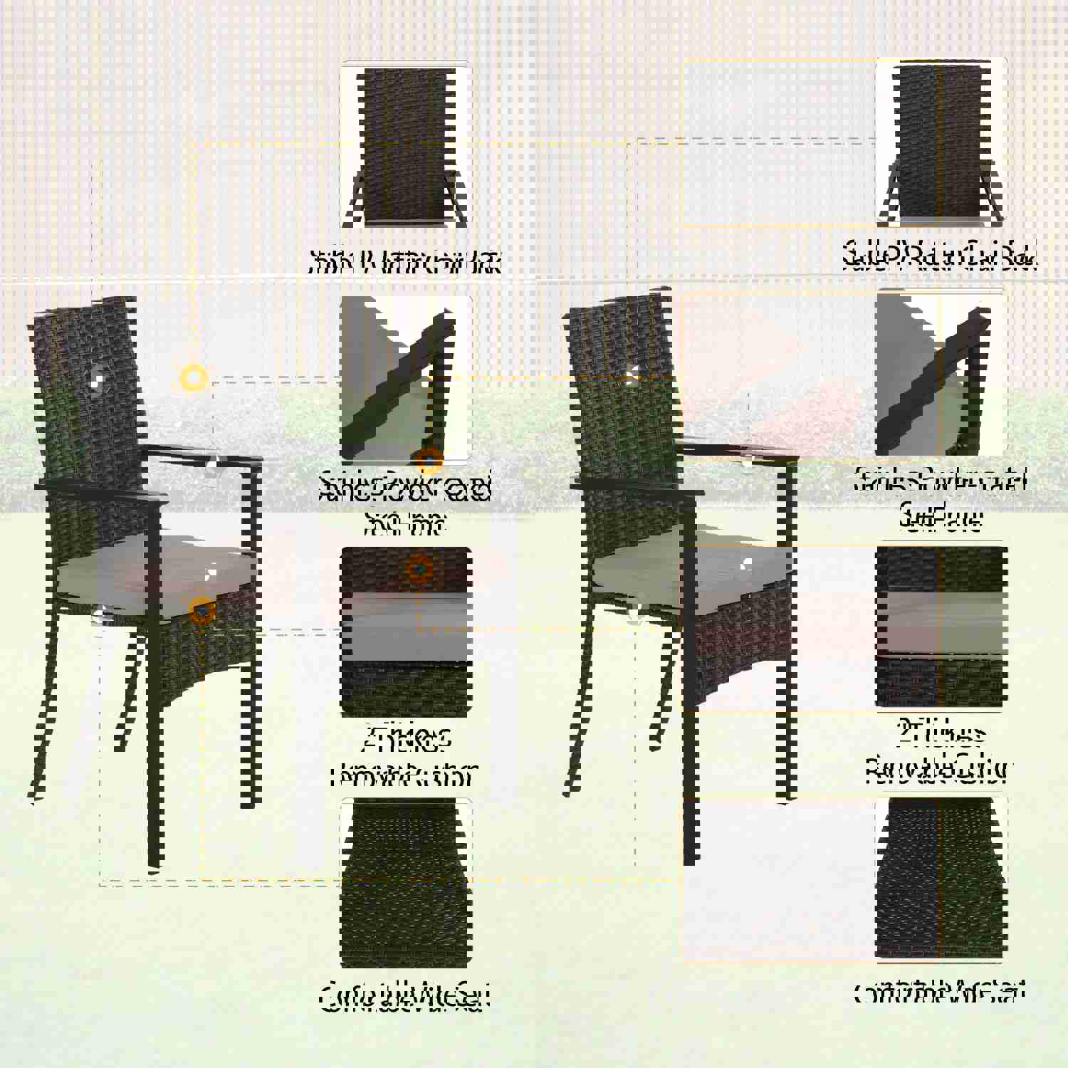 PHI VILLA 7-Piece Outdoor Dining Set with 6 Rattan Chairs & Acacia Wooden Table