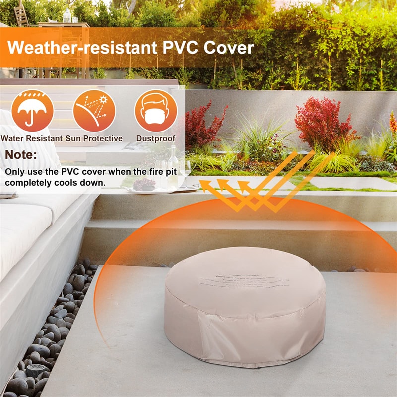Stainless Steel Outdoor Propane Fire Pit with Lava Rocks & Cover