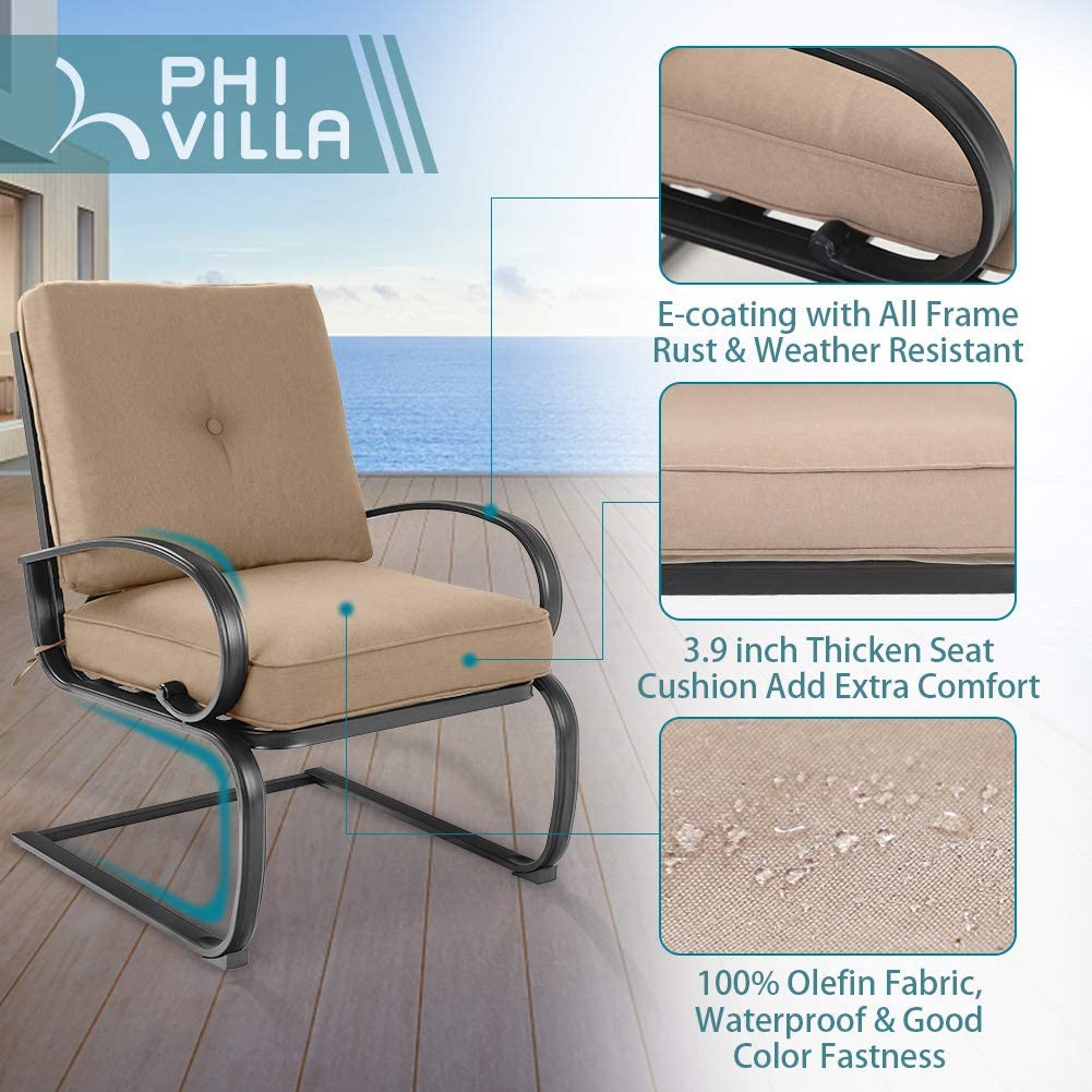 PHI VILLA 7-Piece Outdoor Dining Set with Durable Steel Table and Comfortable C-Spring Chairs