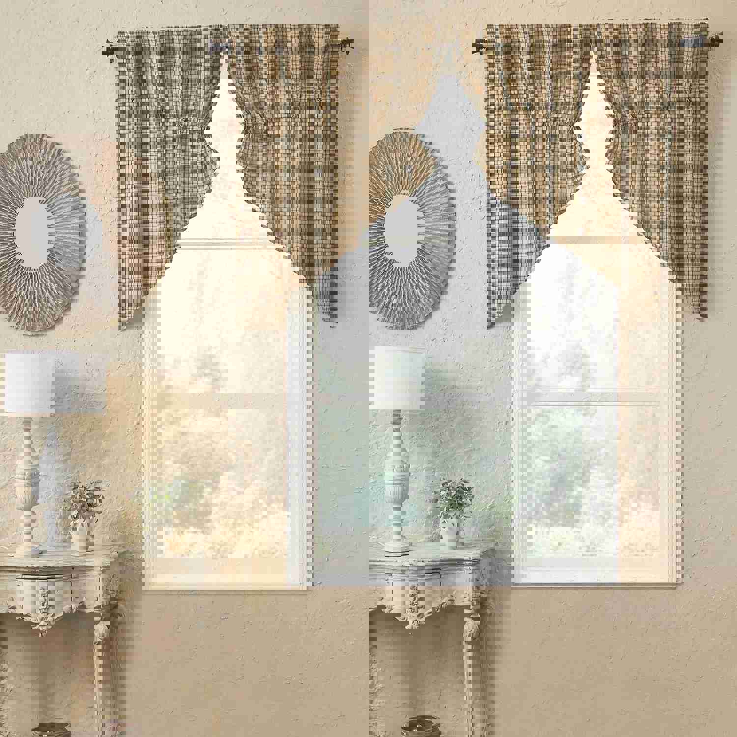 Cider Mill Plaid Lined Prairie Swag Curtains Set
