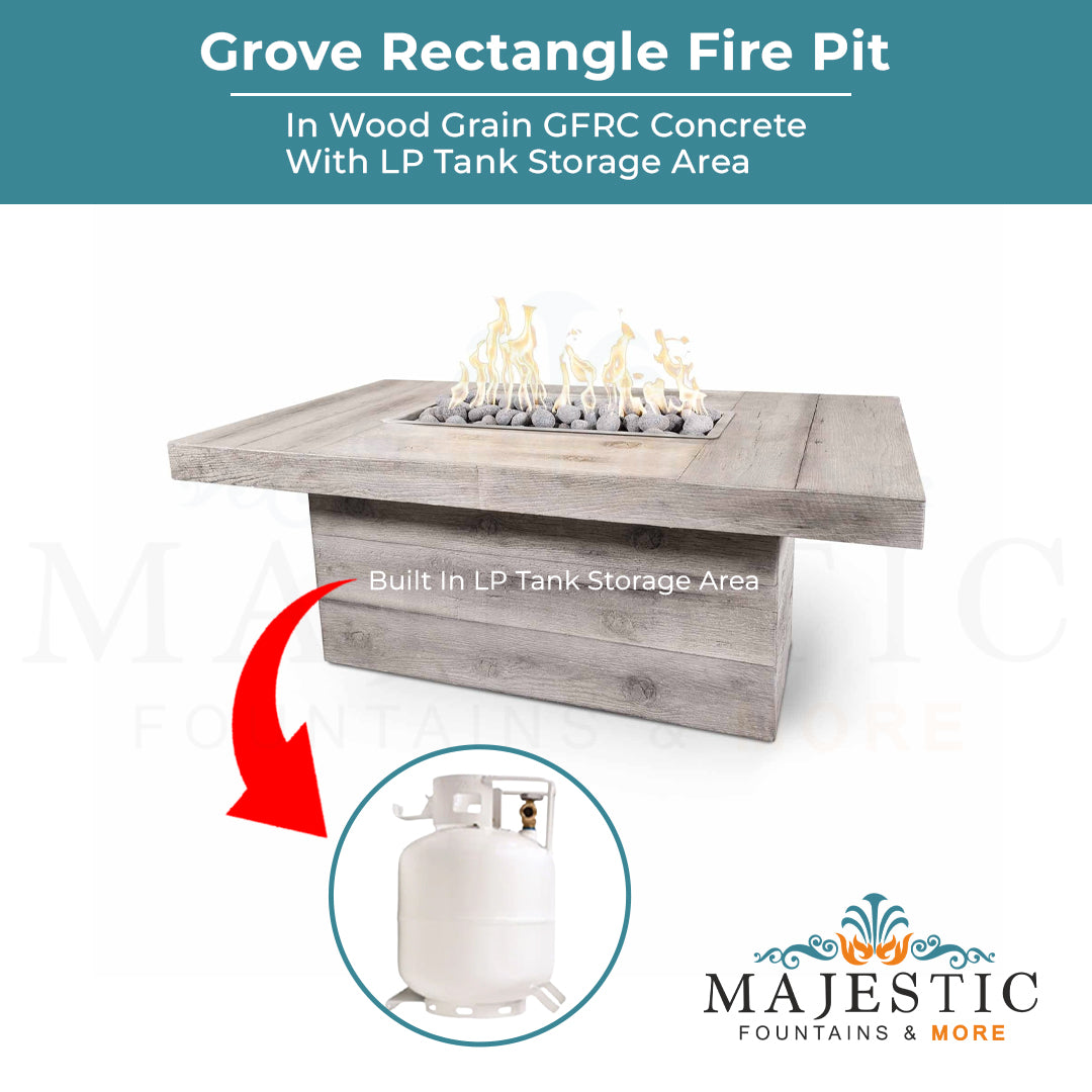Elegant Outdoor Plus Grove Rectangle Fire Pit with Wood Grain Concrete and Free Cover