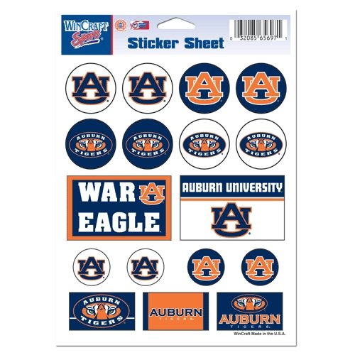 Auburn Tigers 5x7 Inch Vinyl Sticker Sheet - 17 Decals