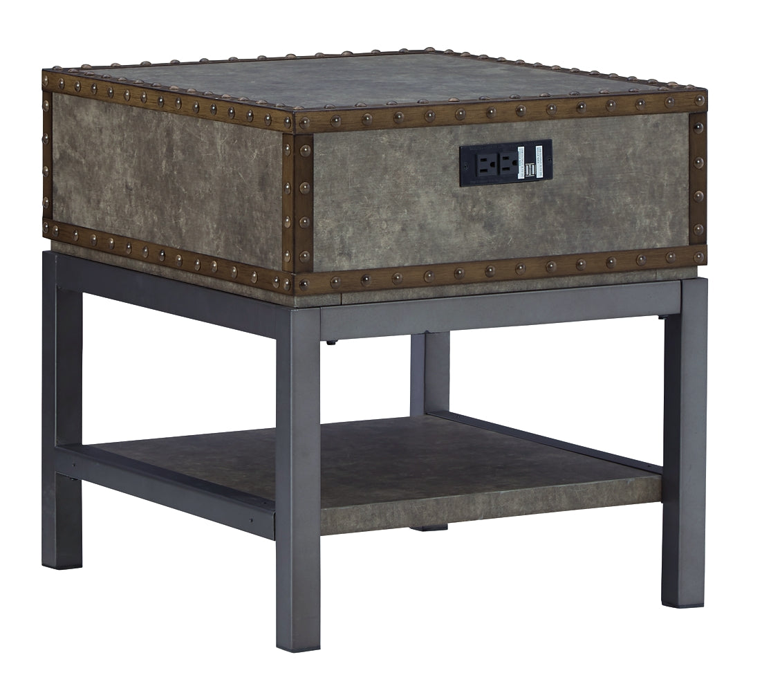 Vintage Industrial Style End Table with USB Charging
