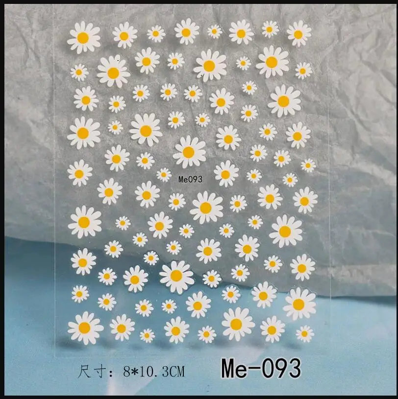 Elegant Daisy Flower Nail Art Stickers with Embossed Design