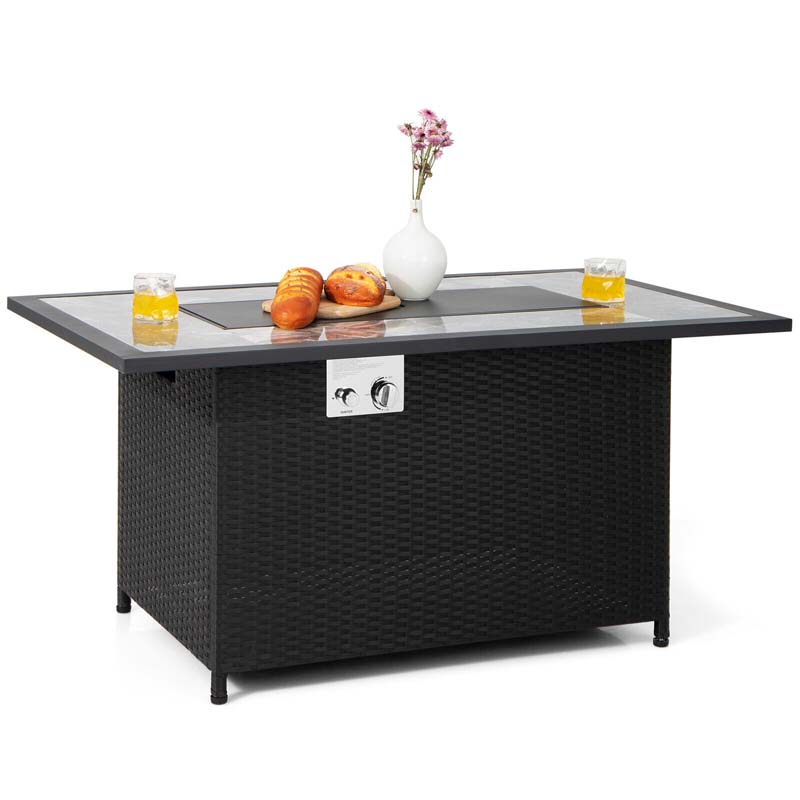 Luxury Outdoor Propane Gas Fire Pit Table with Rattan and Marble