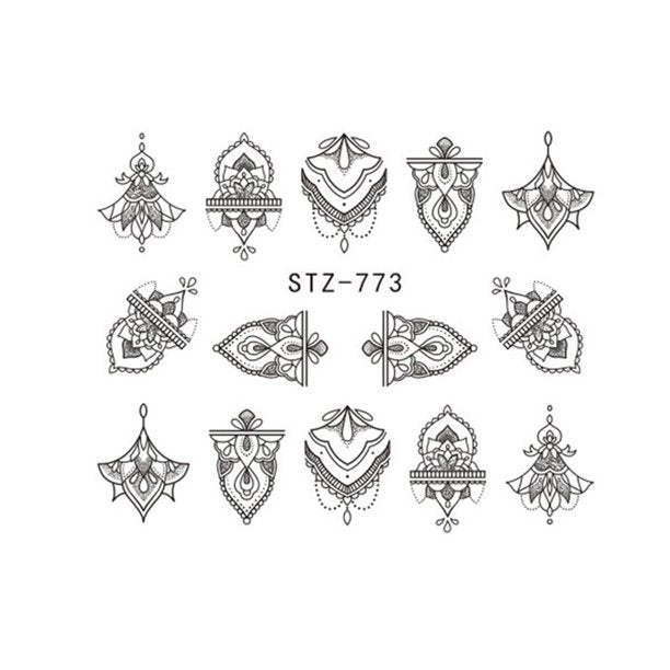 Elegant Black and White Nail Art Water Decal