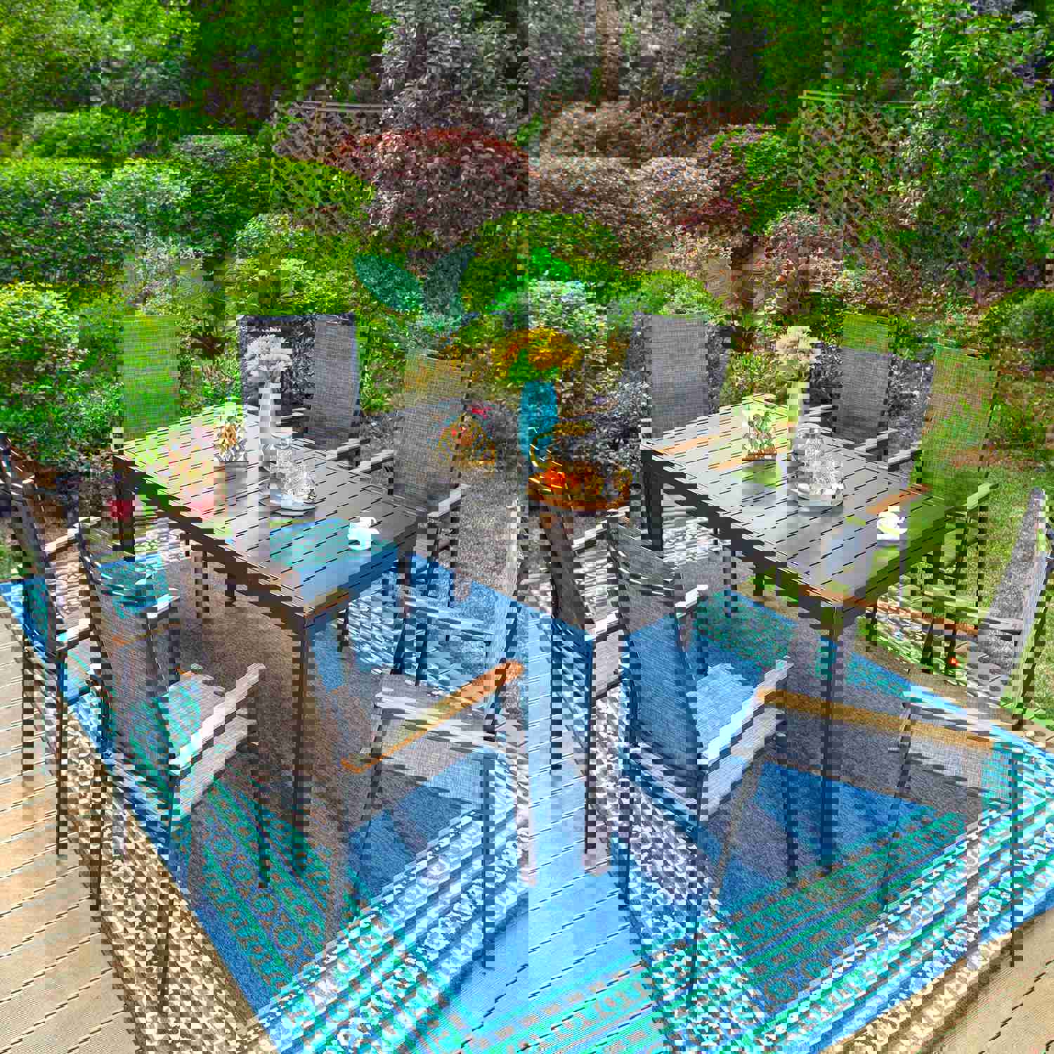 PHI VILLA Outdoor Dining Set with Textilene Chairs & Adjustable Table