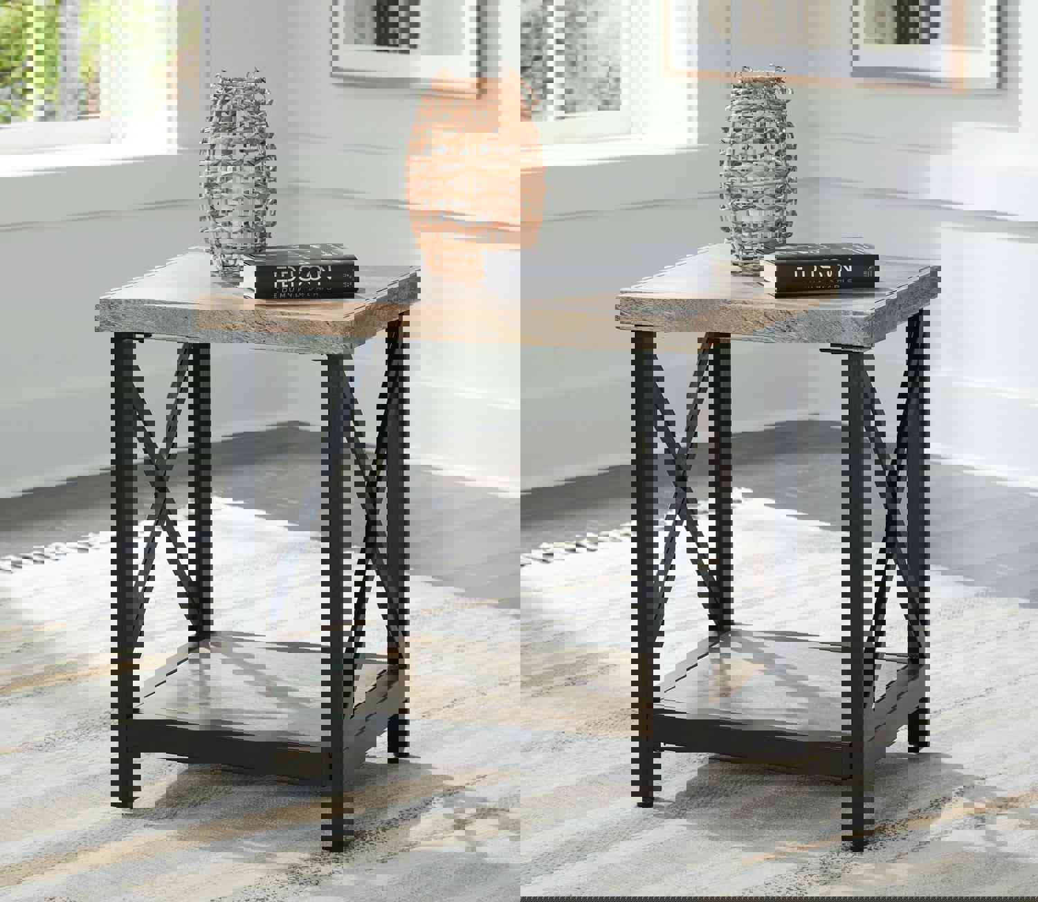 Rustic Urban Style Mango Wood and Metal End Table