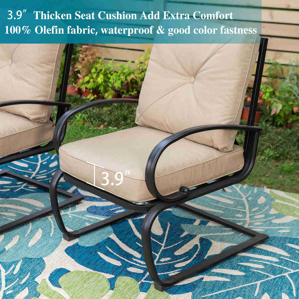 PHI VILLA 7-Piece Outdoor Dining Set with Durable Steel Table and Comfortable C-Spring Chairs