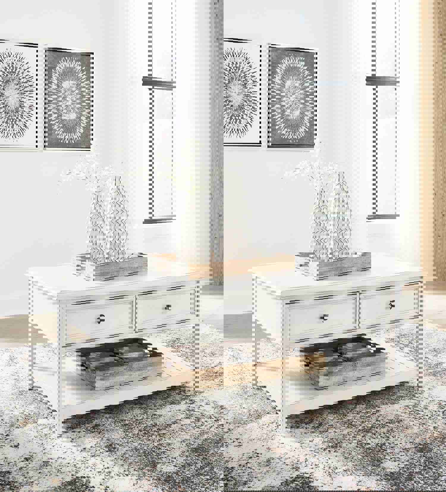 Vintage Whitewashed Coffee Table with Storage