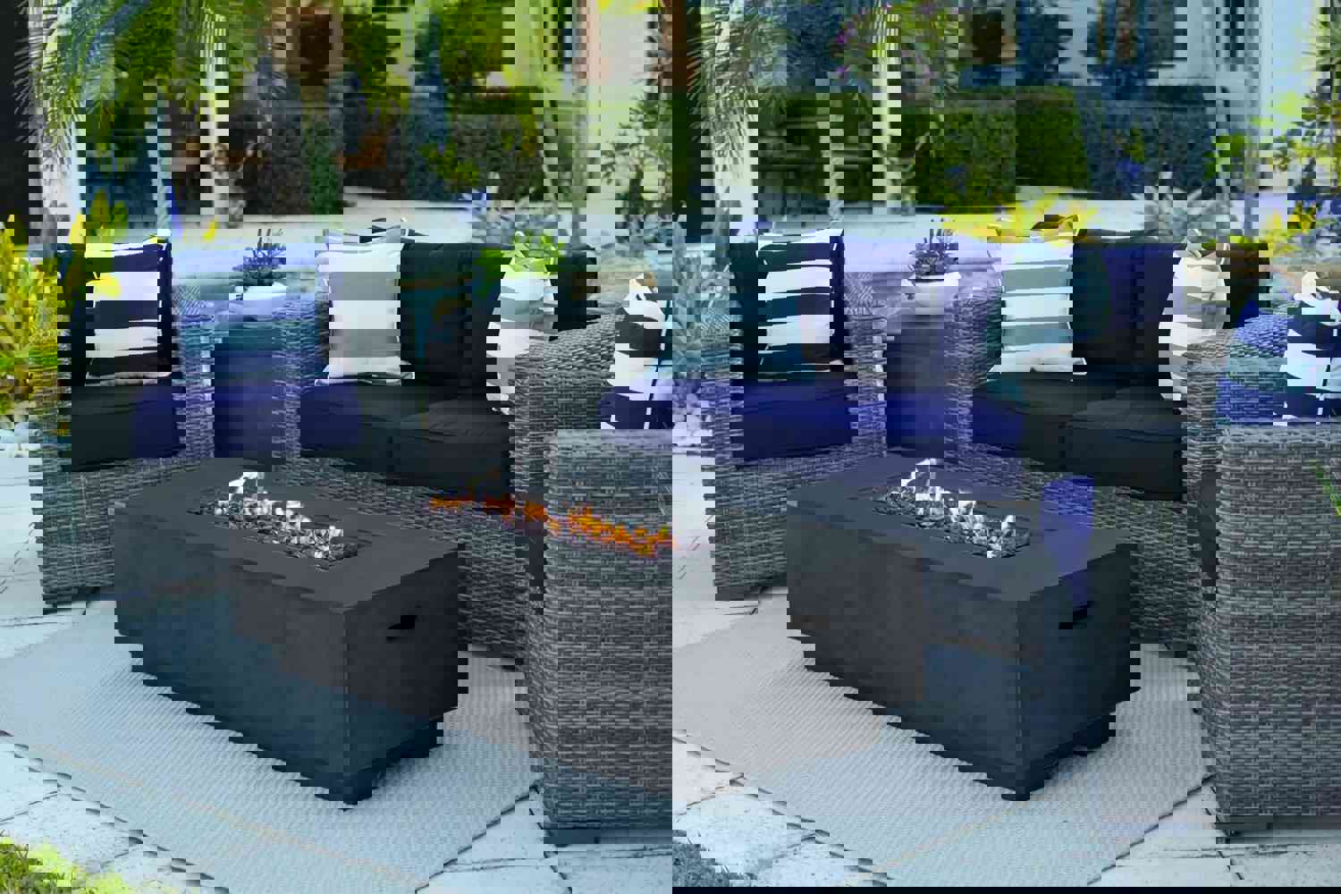 56" Modern Concrete Gray Outdoor Propane Gas Fire Pit Table