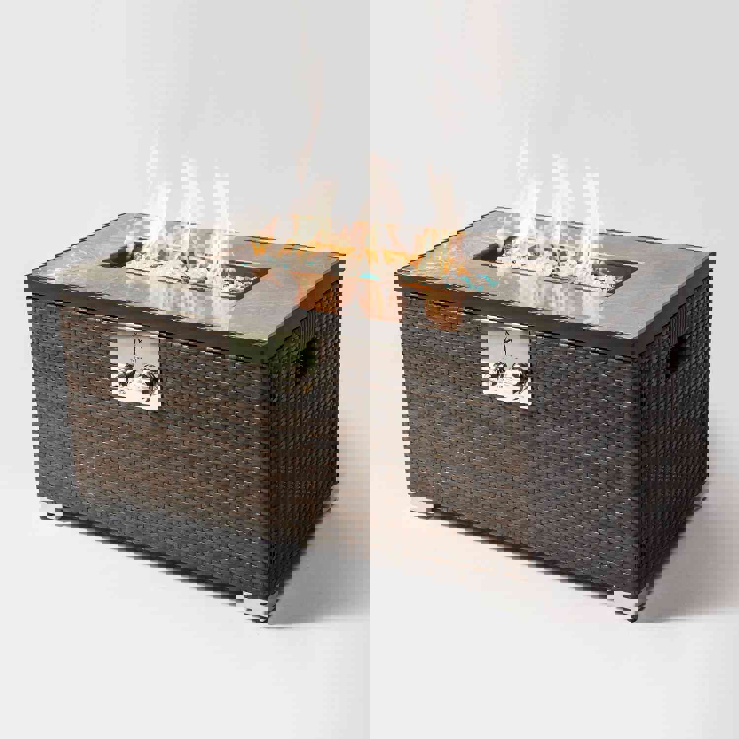 32 Inch Rectangular Outdoor Gas Fire Pit with Glass Stones and Metal Cover