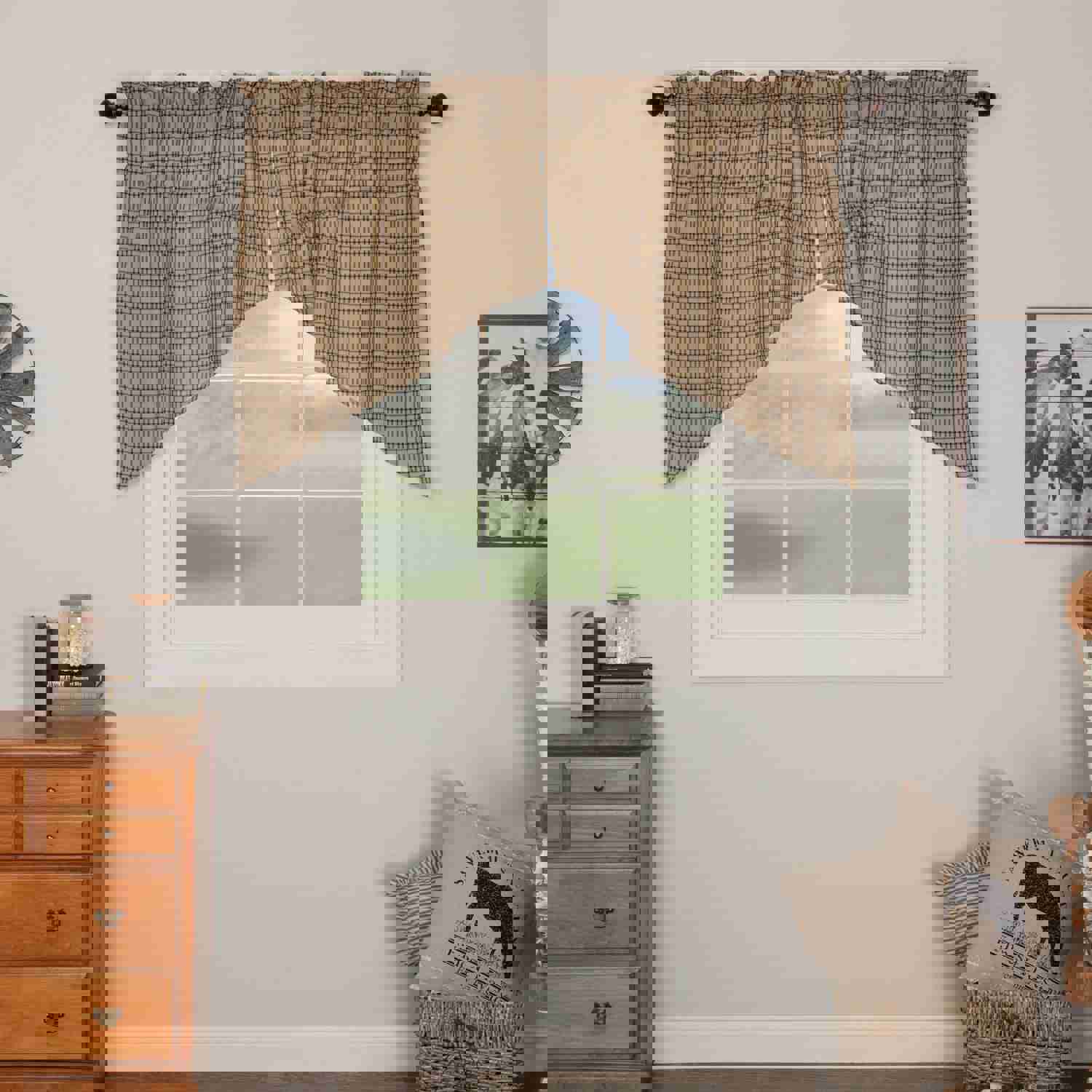 Sawyer Mill Red Plaid Swag Set - Rustic Farmhouse Window Curtains