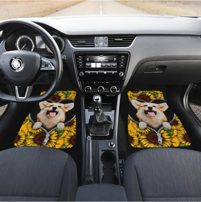 Custom Sunflower Corgi Car Floor Mats for Stylish Protection