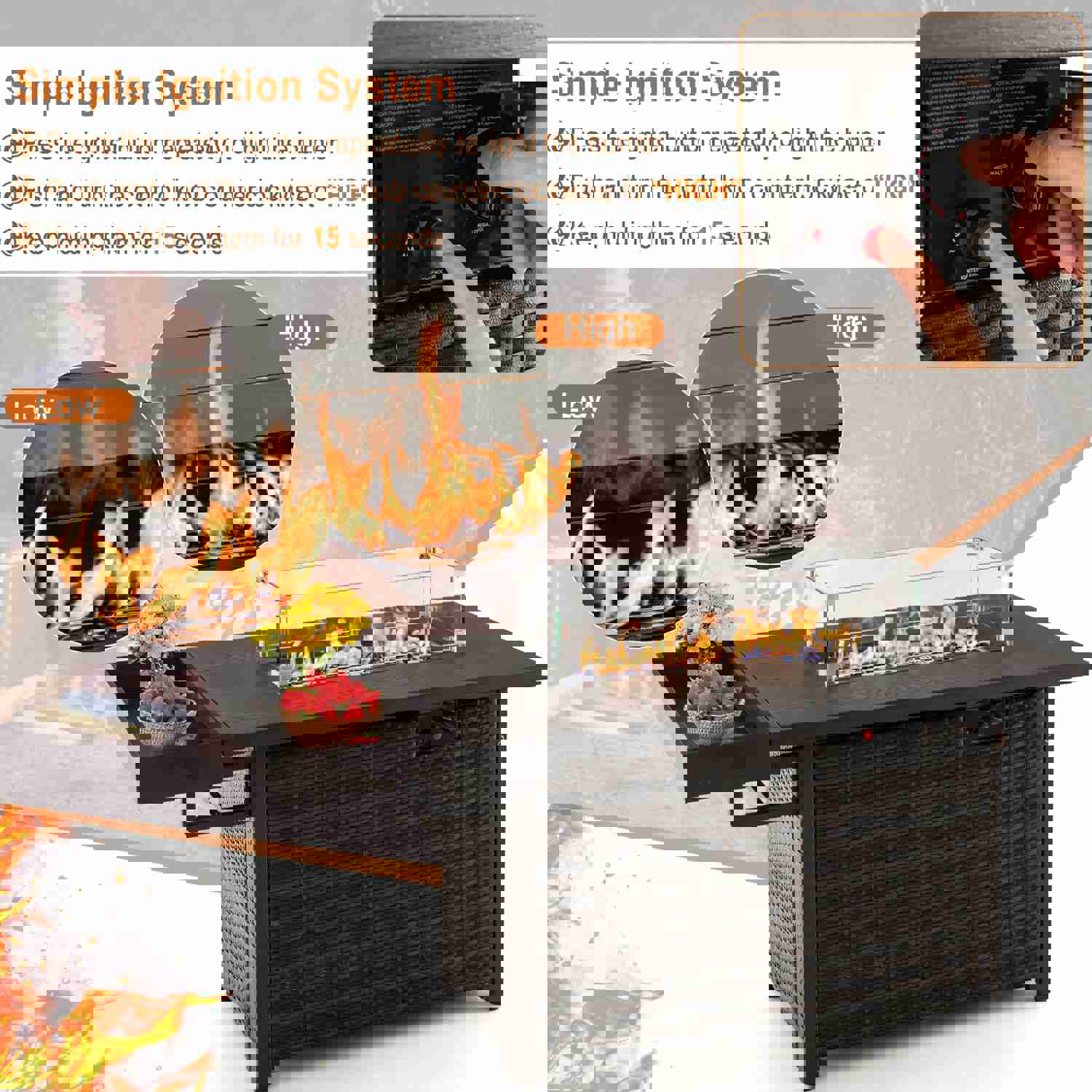 Giantex 52" Outdoor Propane Fire Pit with Wicker Design - 50,000 BTU Gas Fire Table