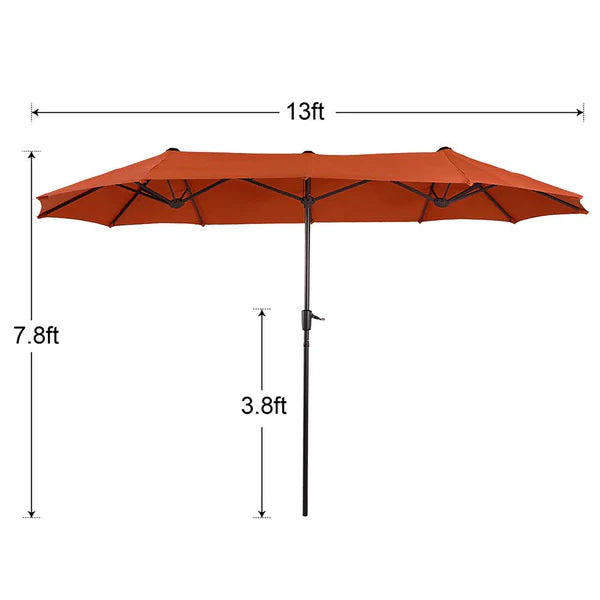 PHI VILLA 8-Piece Outdoor Dining Set with 13ft Umbrella, Steel Table & Swivel Chairs