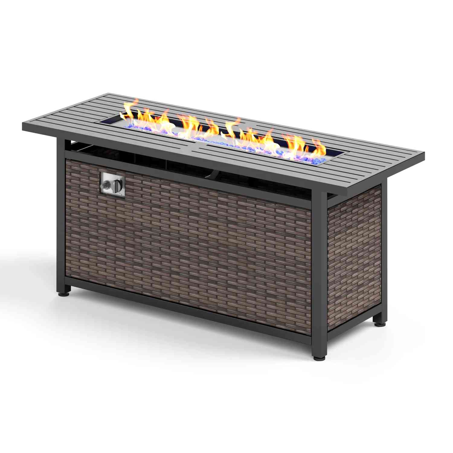Phi Villa 56 Inch Outdoor Wicker & Steel Propane Fire Pit Table