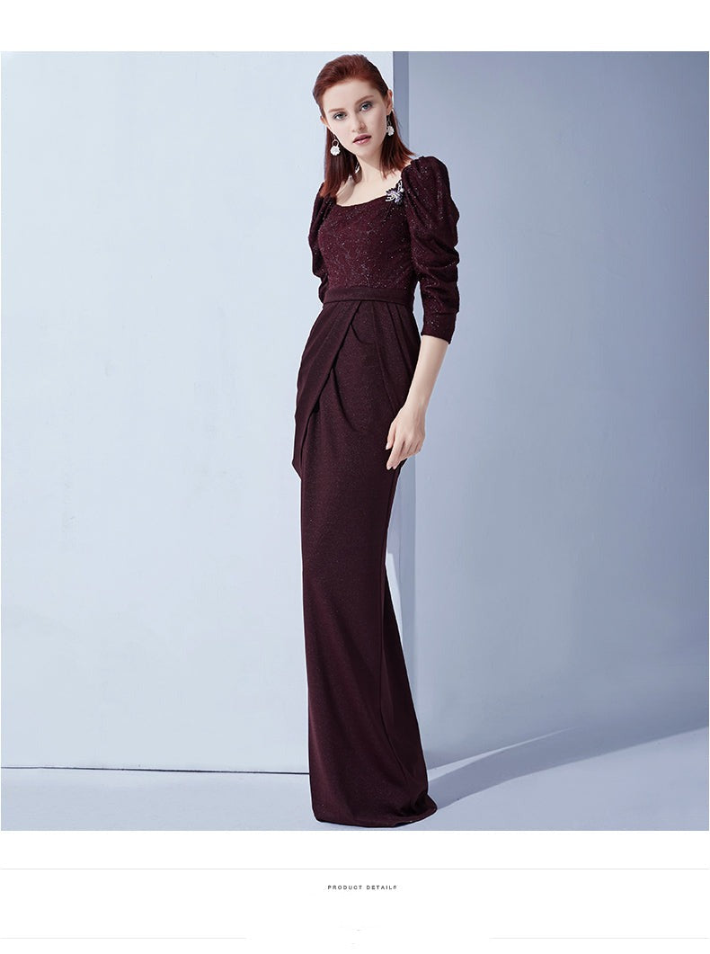 Elegant Vintage Wine Red Slit Evening Dress with Customizable Options