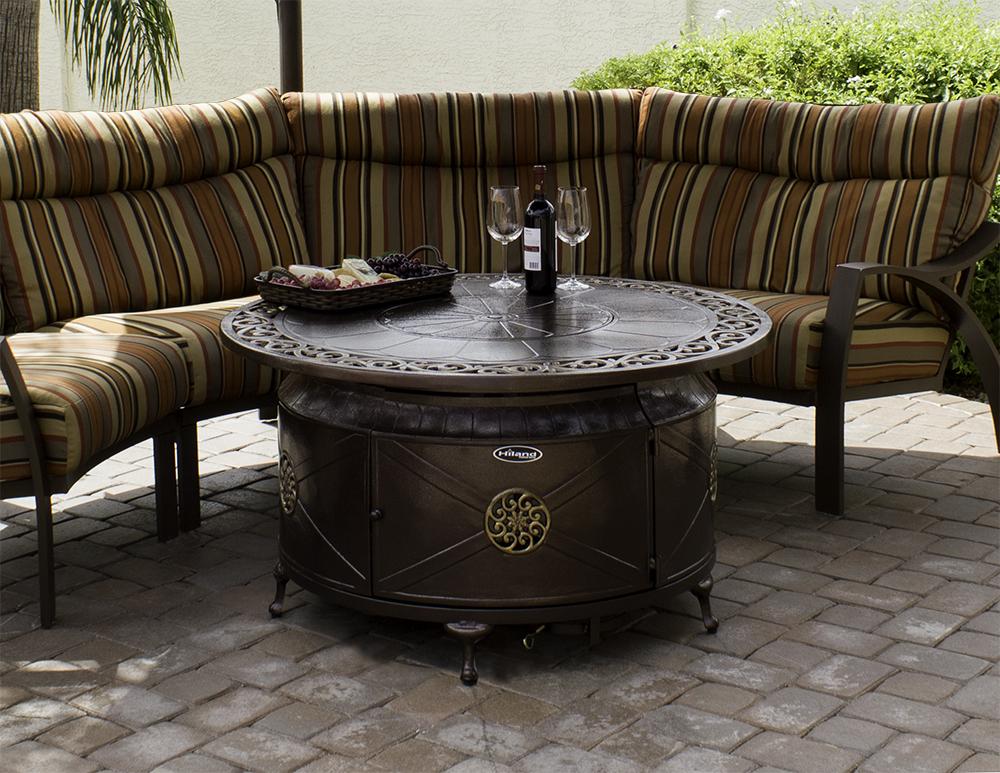 Hiland Outdoor Aluminum Propane Fire Pit with Elegant Scroll Design