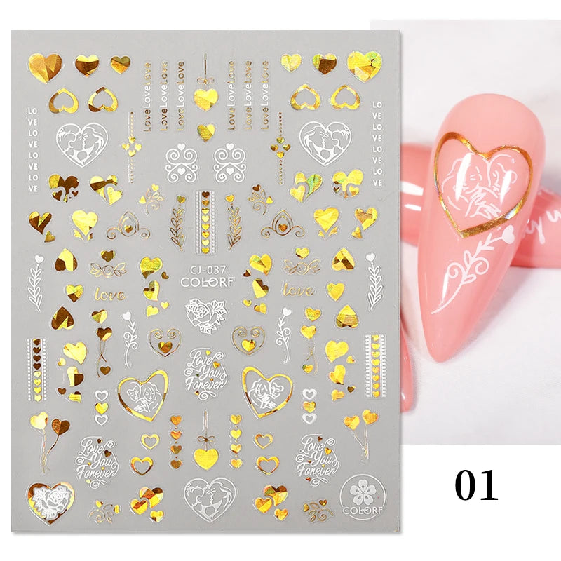 Glamorous 3D Nail Sticker Set, Red Flowers & Colorful Butterfly Leaf Pattern