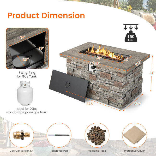 Durable Rectangle Propane Gas Fire Pit Table with 50,000 BTU Heating