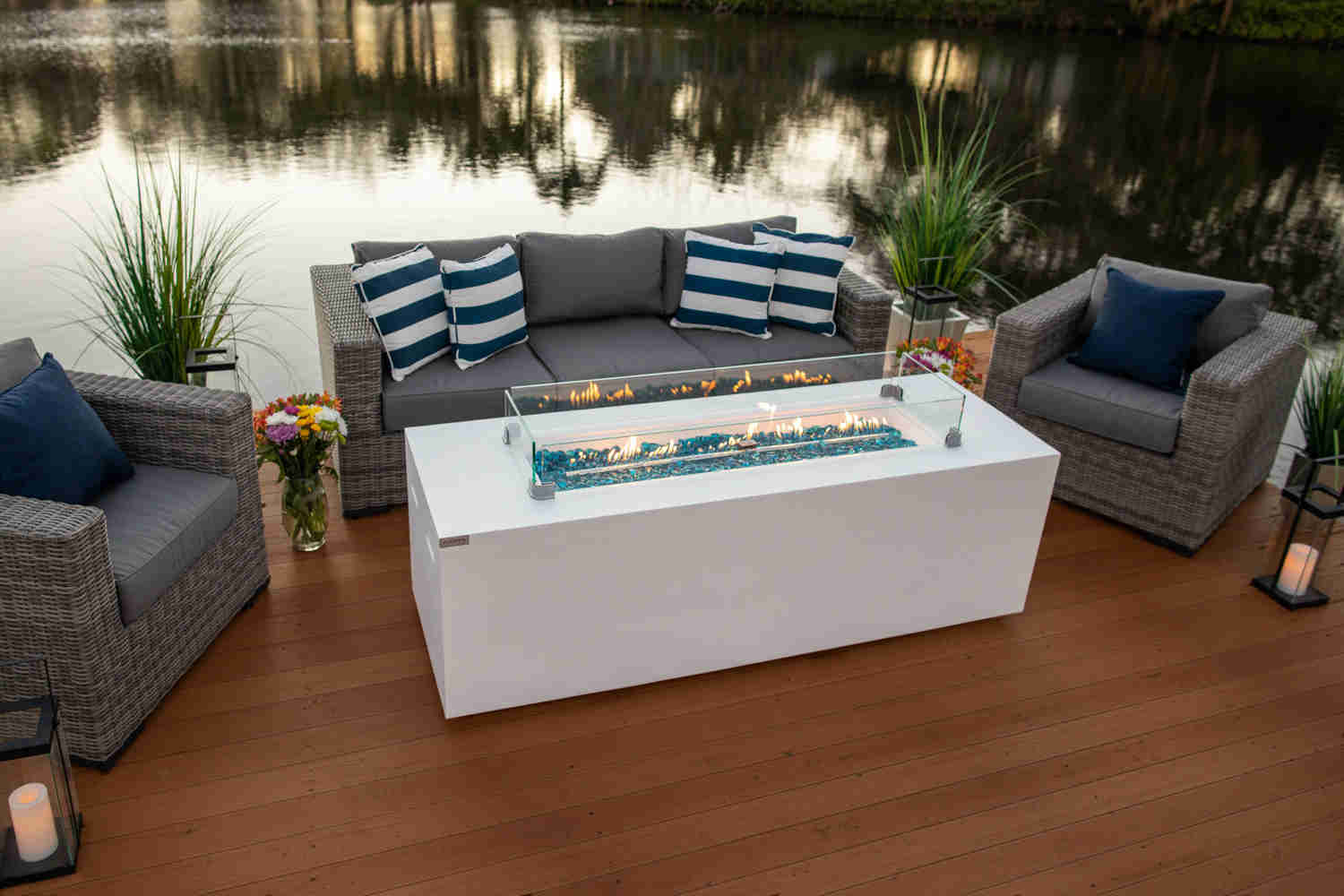 Stylish 70" White Outdoor Propane Fire Pit Table