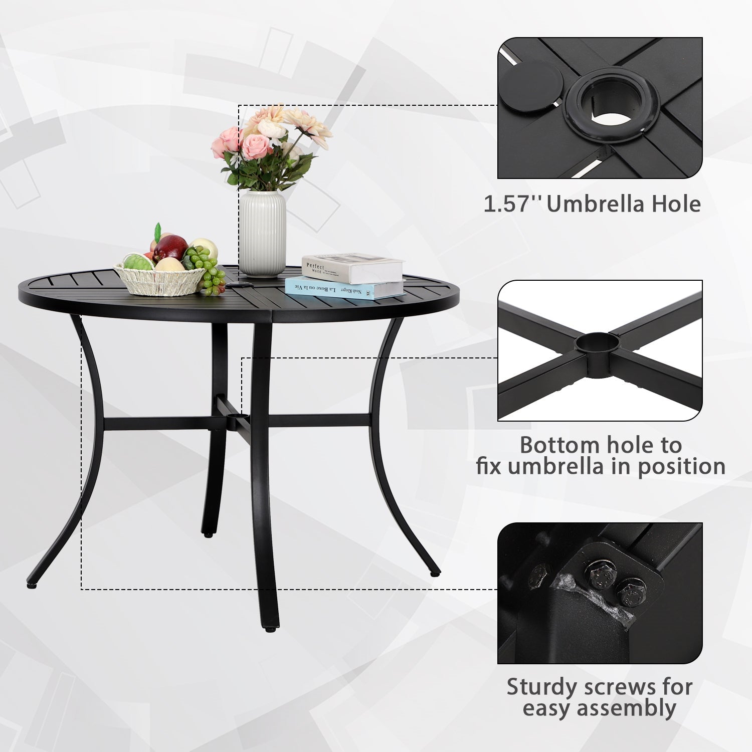 Phi Villa 42" Outdoor Metal Slat Steel Round Dining Table