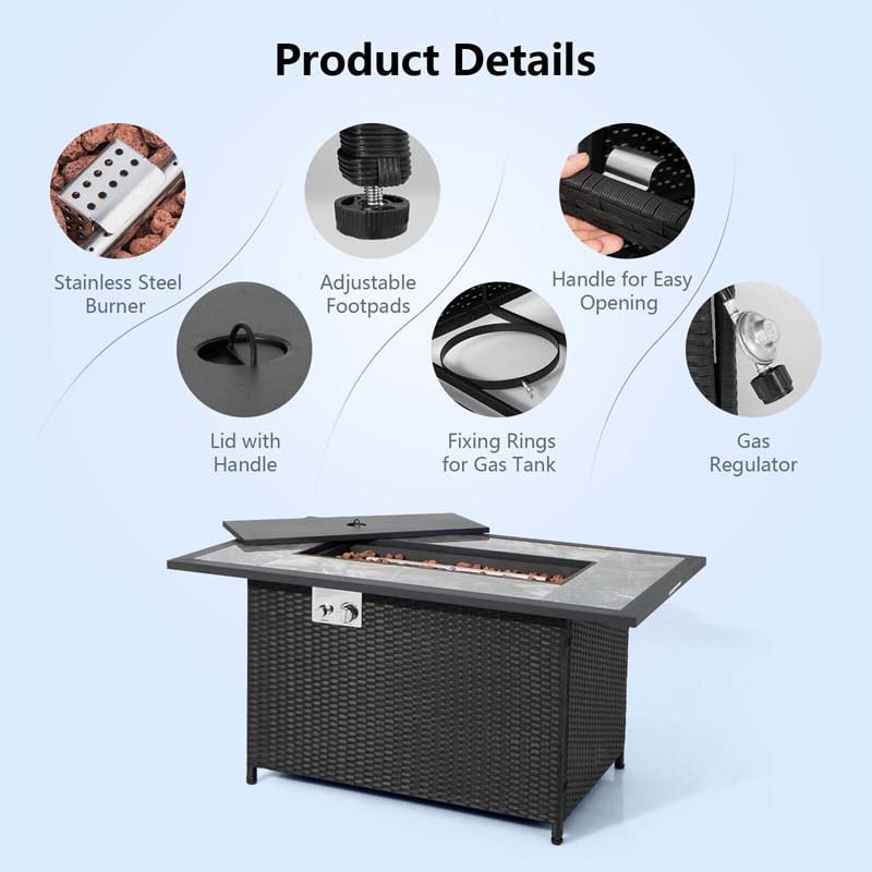 Luxury Outdoor Propane Gas Fire Pit Table with Rattan and Marble
