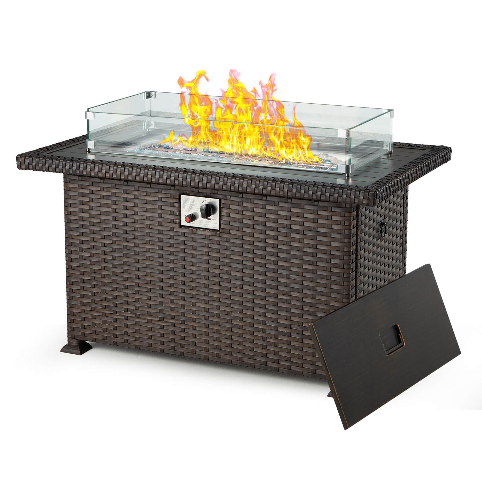 Homrest 44" Outdoor Propane Gas Fire Pit Table with Auto-Ignition, Windguard, and Storage