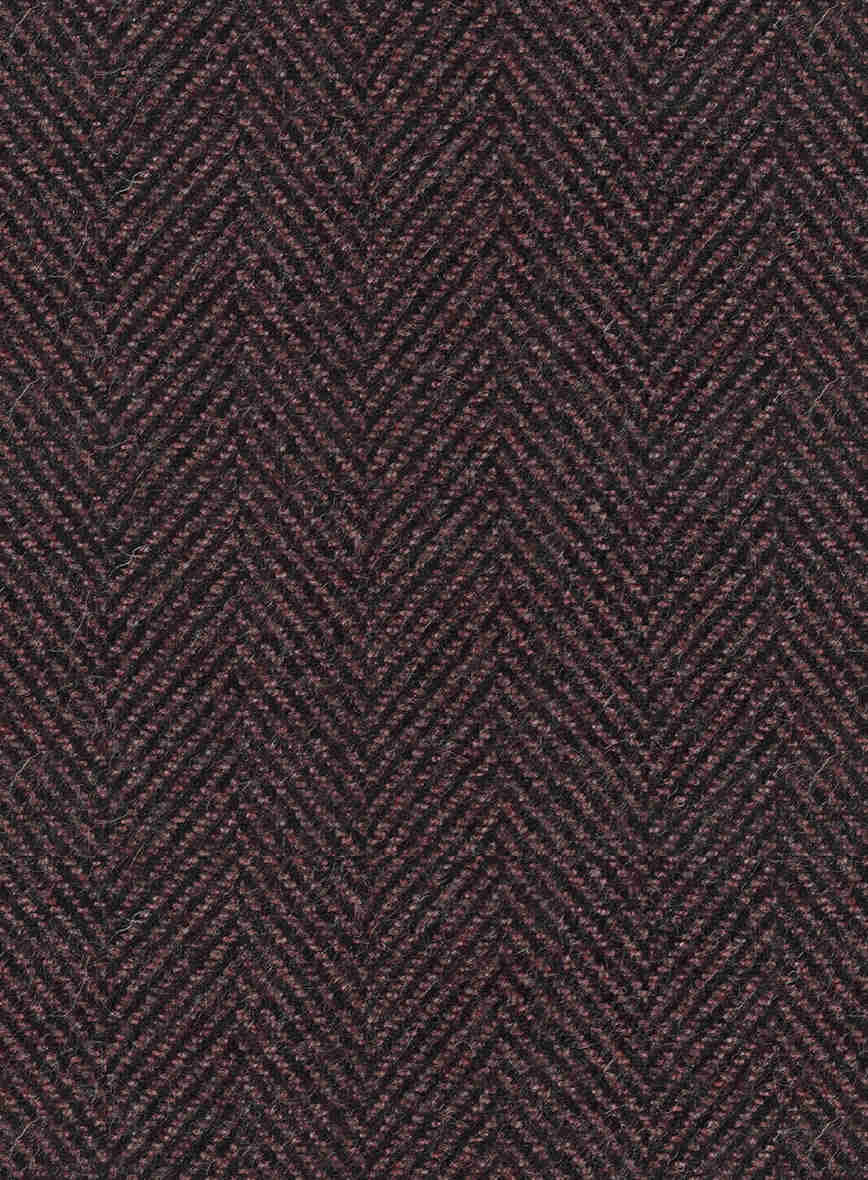 Elegant Dark Wine Herringbone Tweed Overcoat