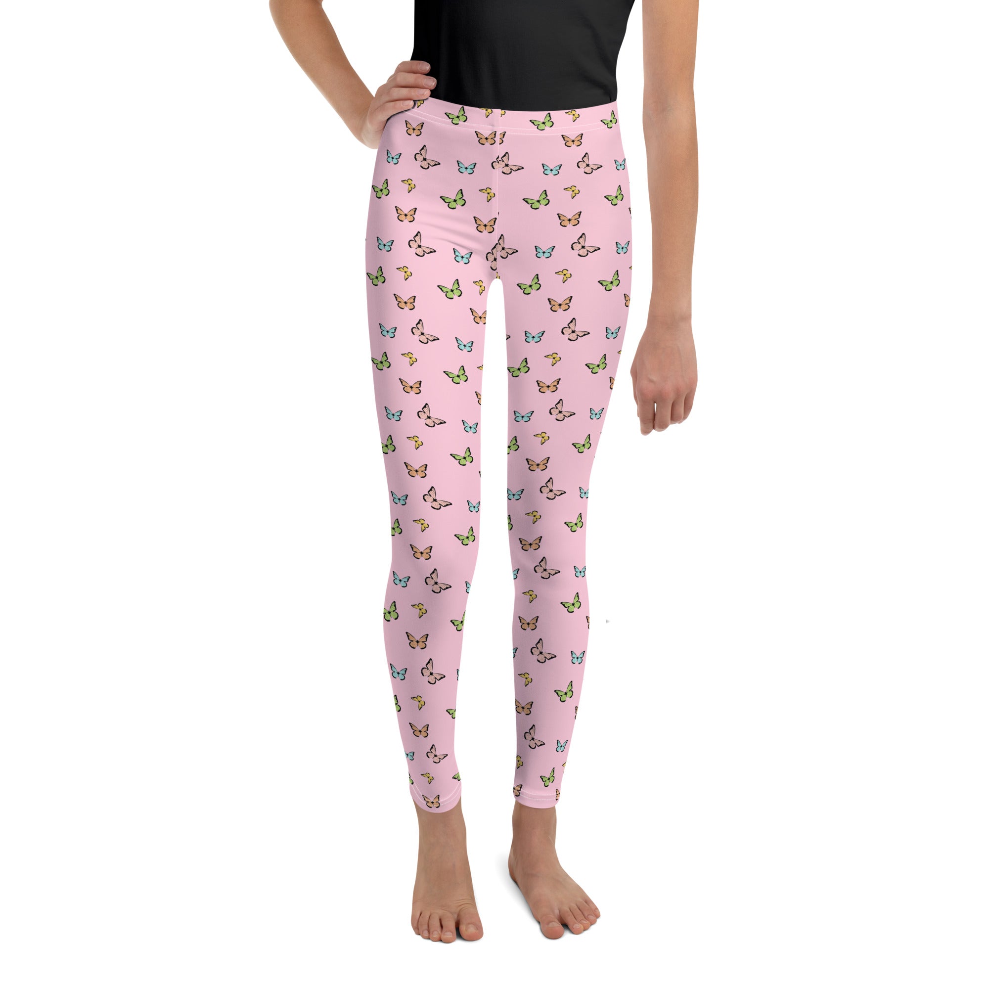 Elegant Pink Butterfly Youth Leggings - Christian Inspired Fashion