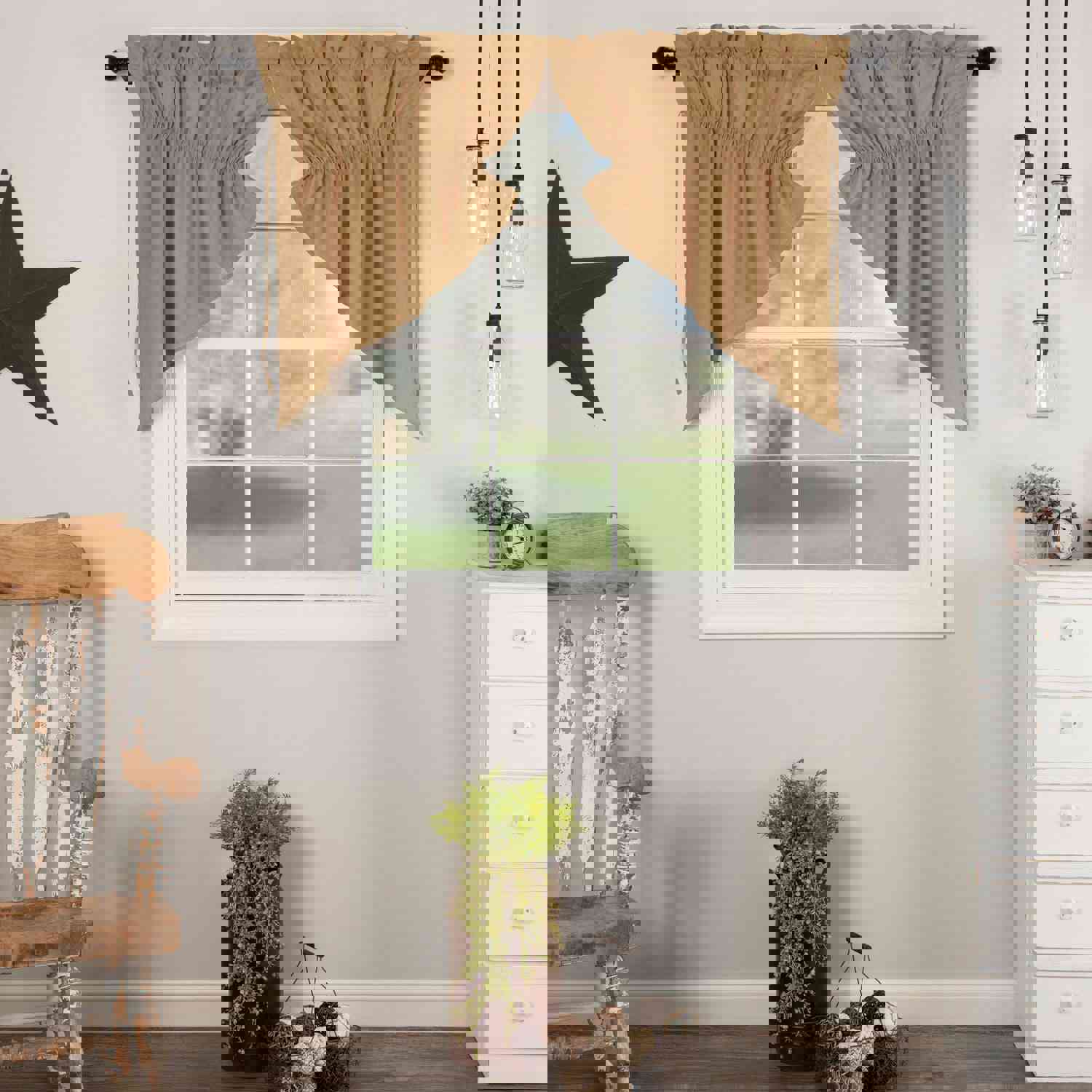 Elegant Country Style Flax Antique White Swag Curtains