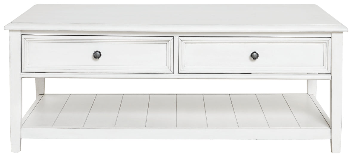 Vintage Whitewashed Coffee Table with Storage