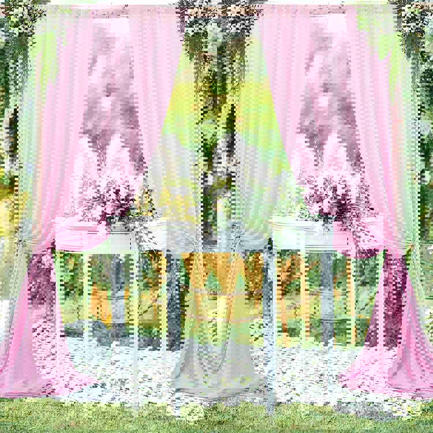 Elegant Chiffon Wedding Arch Draping, 1 Panel 18FT Pink Sheer Curtain