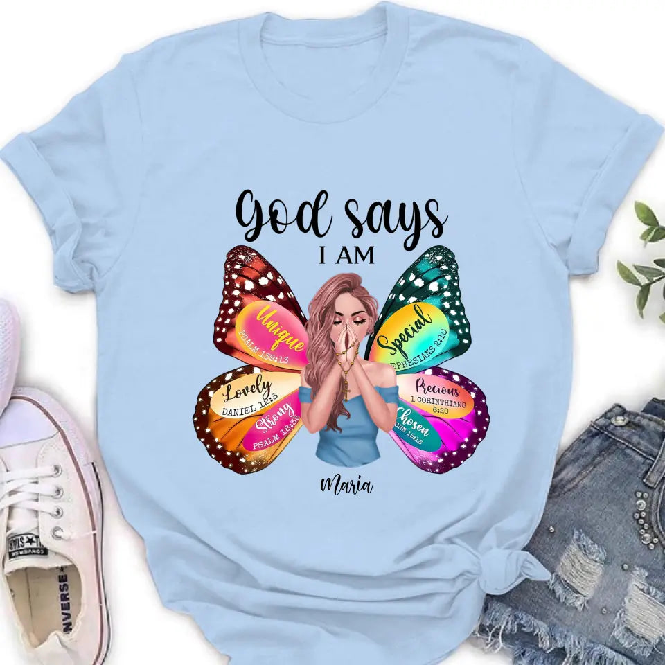 Custom Personalized Prayer T-Shirt - Inspirational Religious Wear - God Says I Am Lovely Daniel