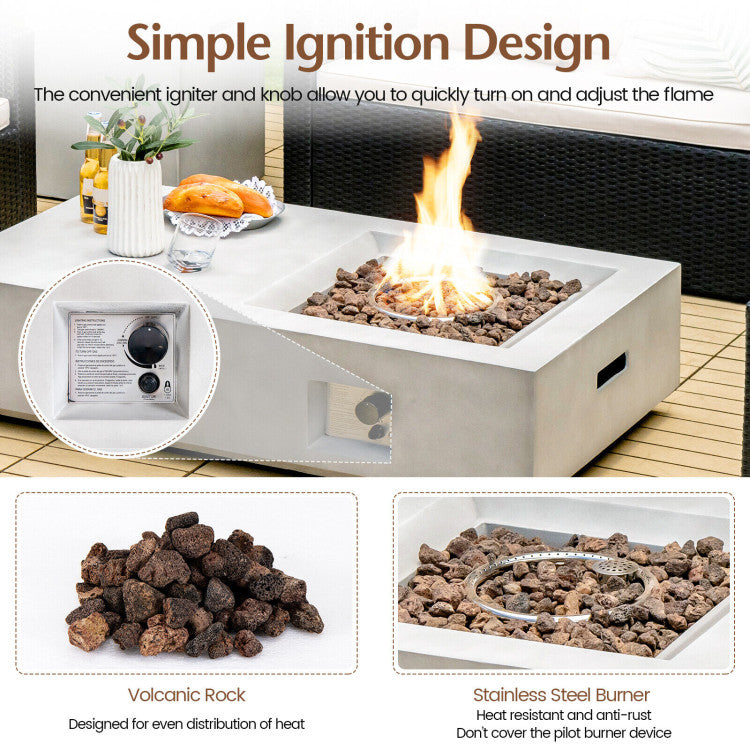 48 Inch Outdoor Rectangle Propane Gas Fire Pit Table with Concrete Surface and CSA Certification