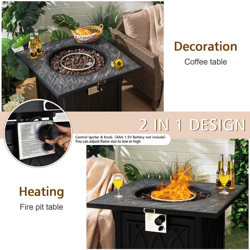 32" Outdoor Propane Fire Pit Table with 50,000 BTU, Lava Rocks & Waterproof Cover