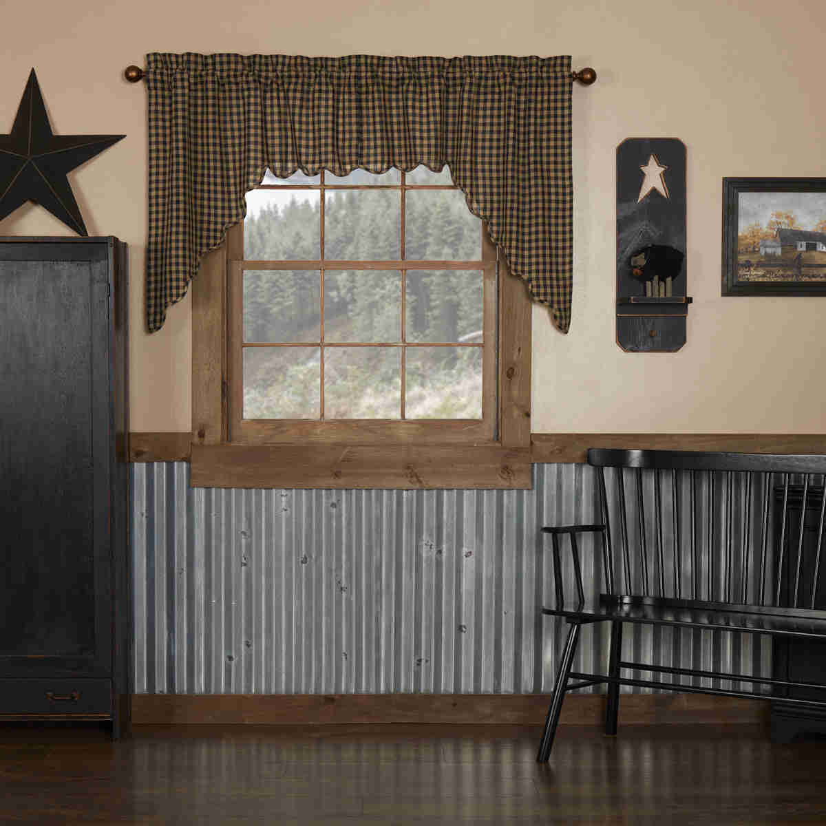 Elegant Black Check Scalloped Swags for Rustic Charm