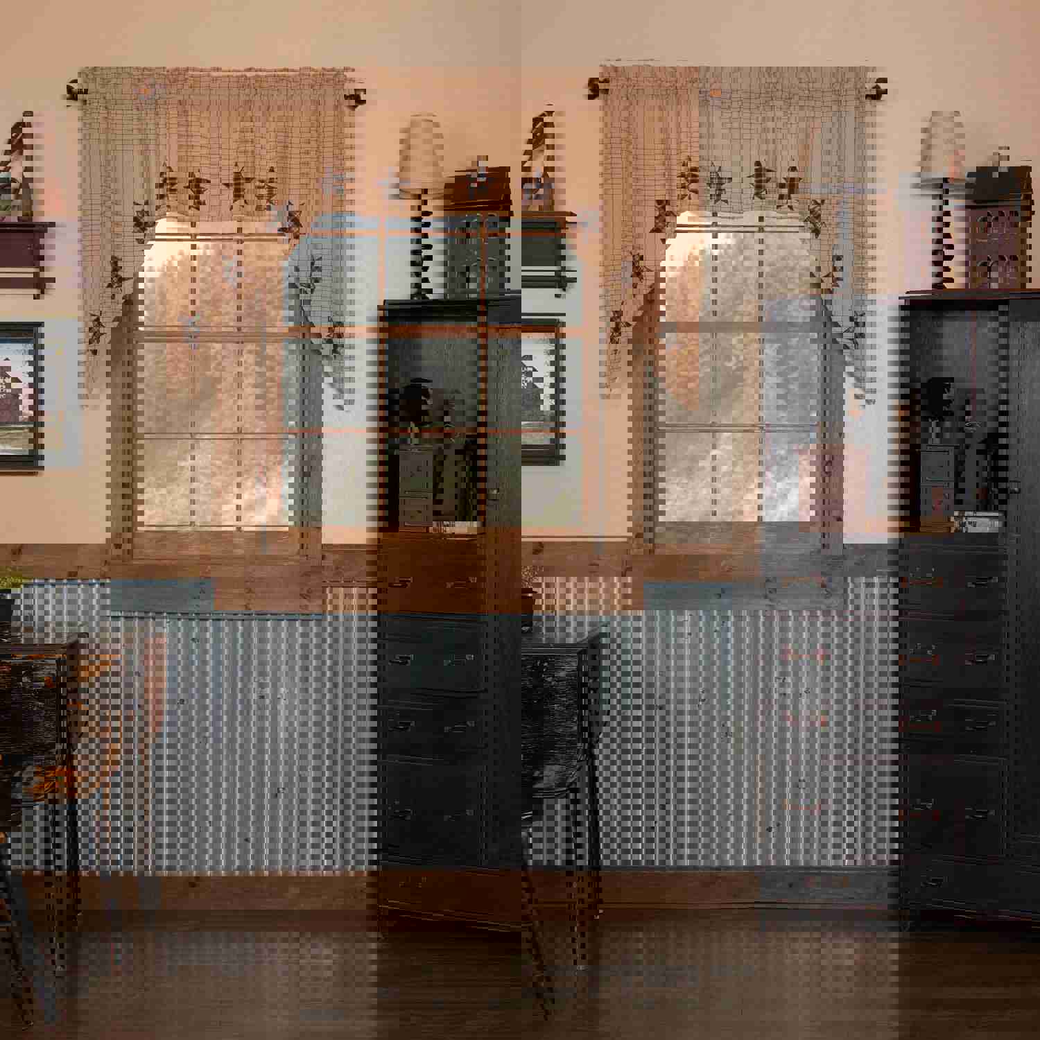 Rustic Country Style Window Swag Set with Applique Stars
