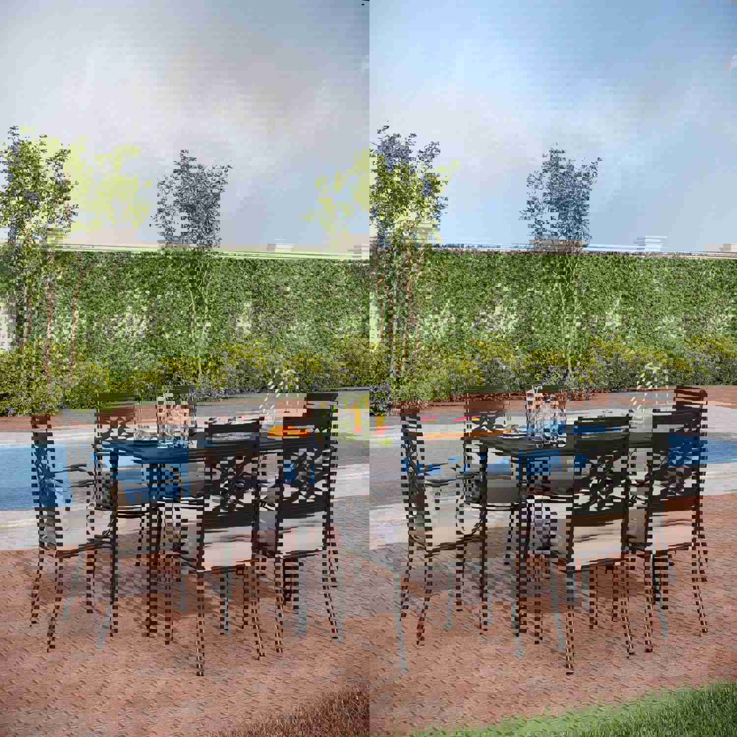 PHI VILLA 7-Piece Outdoor Dining Set with Metal Steel Chairs and Rectangle Table