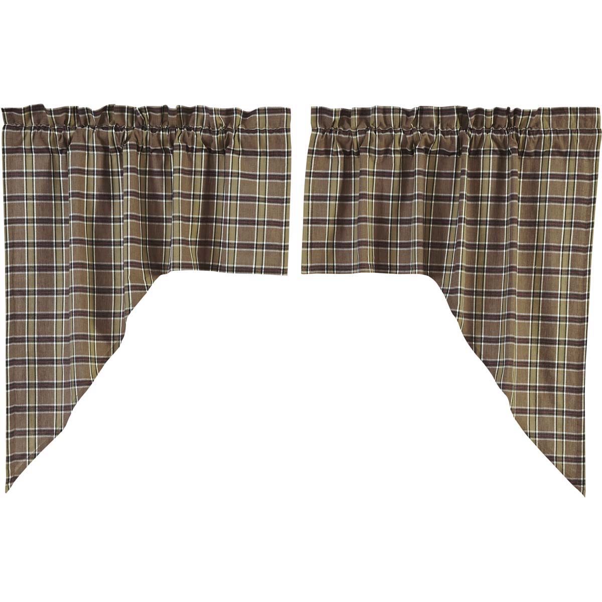 Elegant Rustic Window Swag Set, Wyatt Brown Creme Plaid