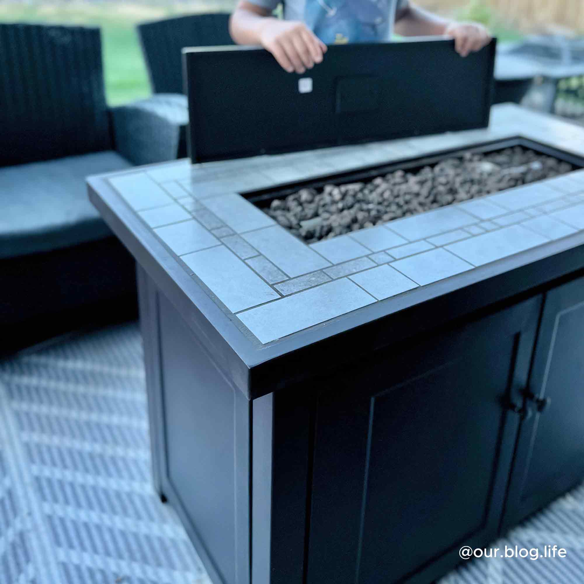 Sunjoy Outdoor Propane Fire Pit Table with Hidden Tank, Smokeless & Stylish