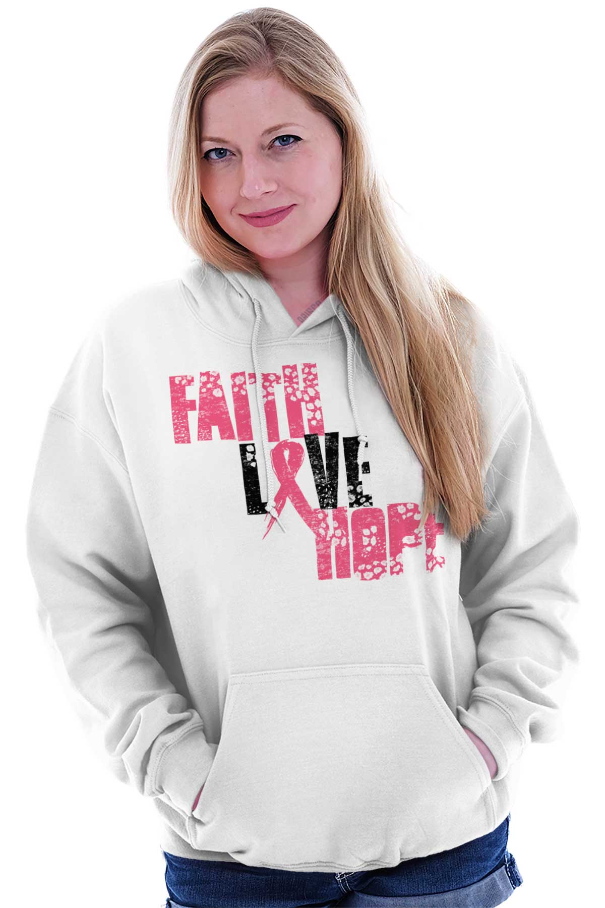 Support Breast Cancer Awareness - Pink Faith Love Hope Hoodie