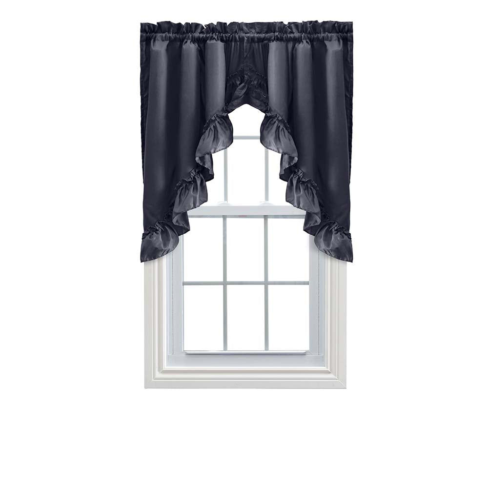 Ellis Stacey Navy Ruffled Window Swag, 60x38, 1.5 Rod Pocket