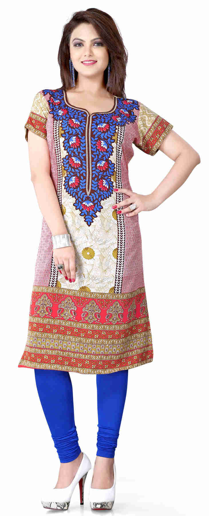 Elegant Silky Crape Long Kurti Top for Women (Blue)