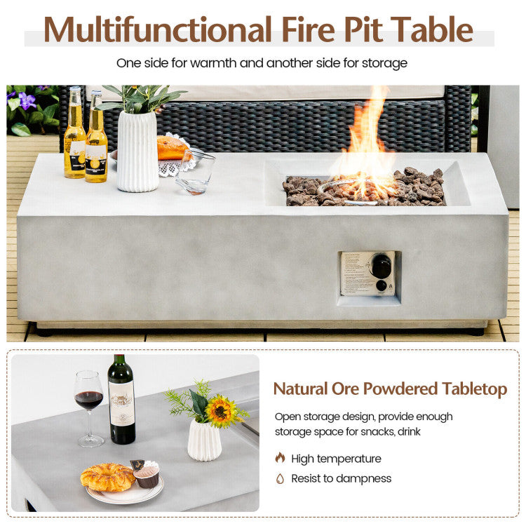 48 Inch Outdoor Rectangle Propane Gas Fire Pit Table with Concrete Surface and CSA Certification