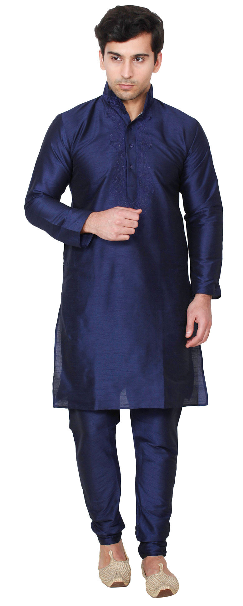 Elegant Silk Embroidered Men's Kurta Pajama - Traditional Indian Attire (Blue)