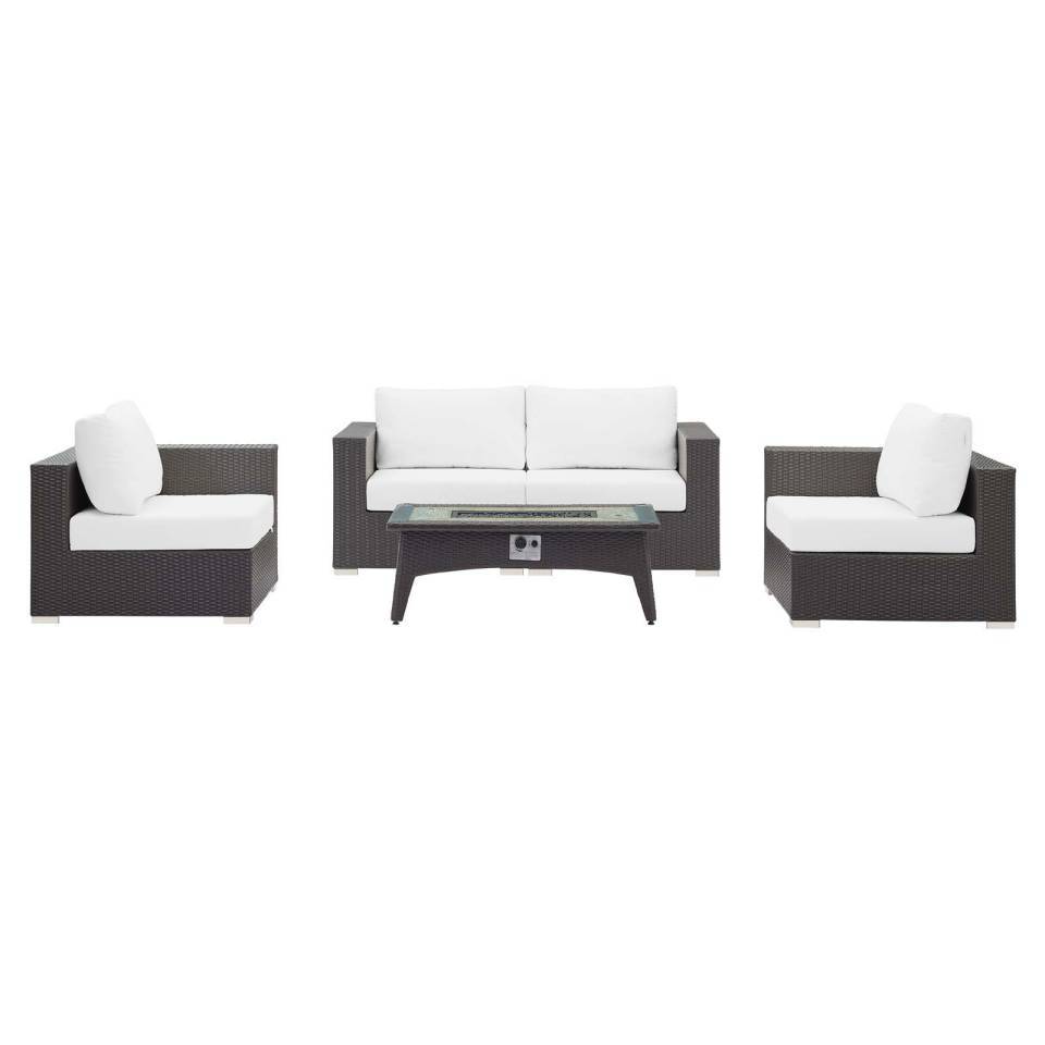Modway Convene 5-Piece Outdoor Patio Furniture Set with Fire Pit